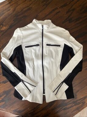 Cache Two-Tone White and Black Zip-Front Jacket